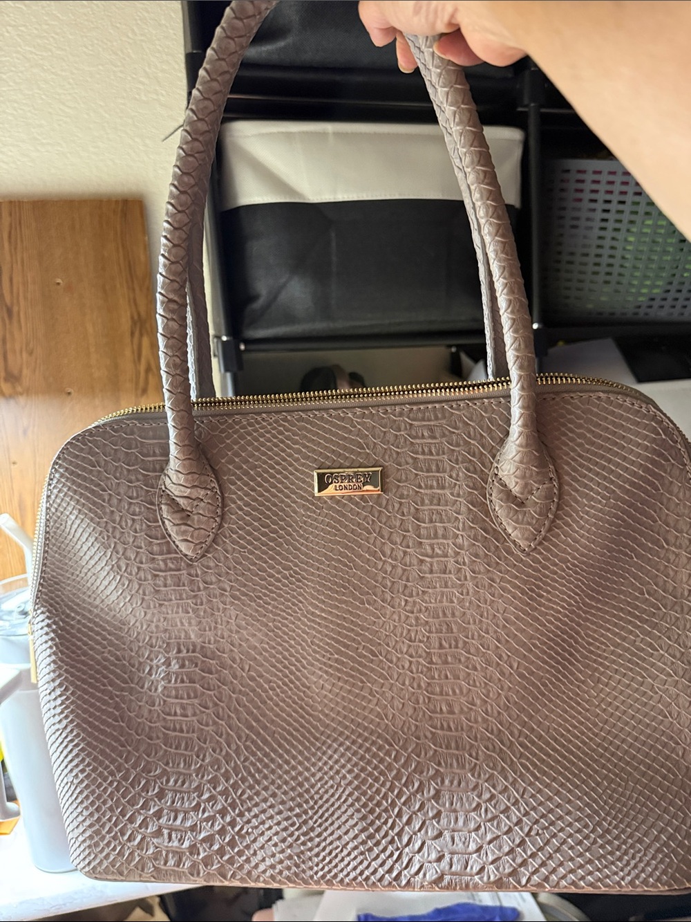 Dove gray Textured Leather Tote- Osprey London by Graeme Ellisdon